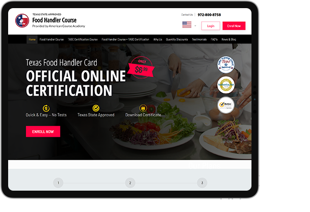 Only $6.99 - Texas food handlers card – get food handlers card online – take food handlers card test – American Course Academy